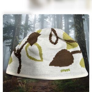 Pistil Leaf Pattern Beanie in White, Brown, and Green